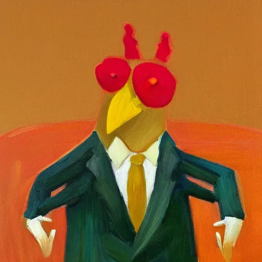 Image similar to a high quality photo of a chicken wearing a suit, impressionism, 8 k