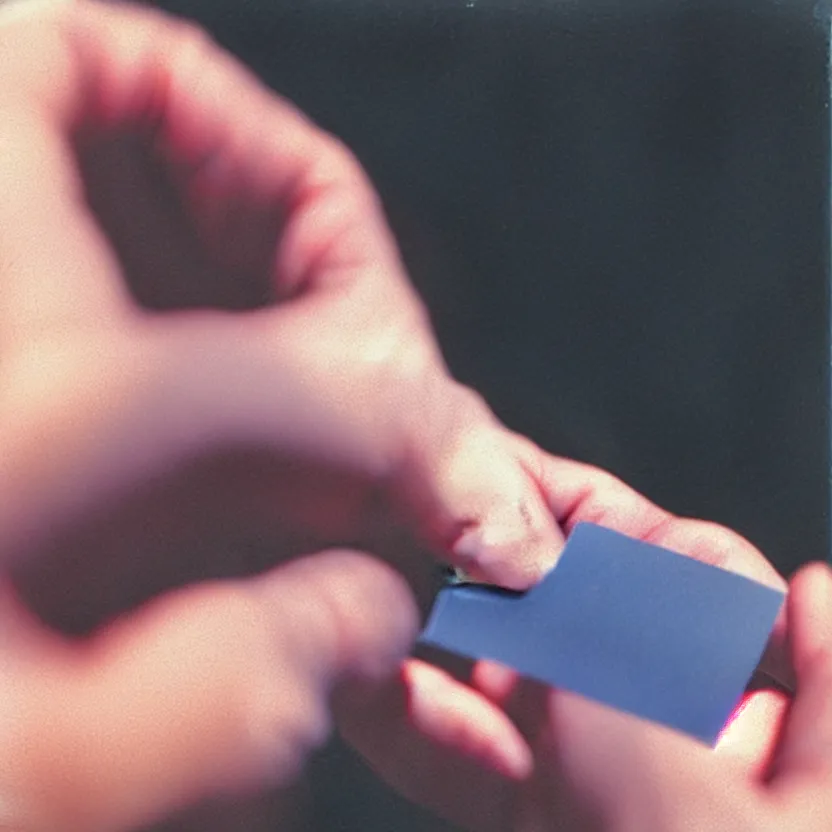 Image similar to close - up photo of a hand taken with a polaroid