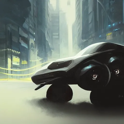 Image similar to redesigned car, elegant, digital painting, concept art, smooth, sharp focus, art style from Wang Ke and Greg Rutkowski and Bruce Kaiser and Scott Robertson and Dmitry Mazurkevich and Doruk Erdem and Jon Sibal, small style cue from Blade Runner and Minority Report and iRobots