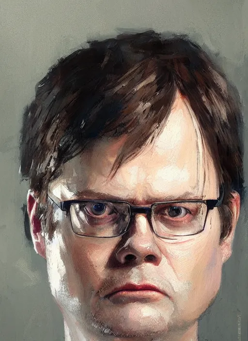 Image similar to portrait painting of dwight schrute by jeremy mann, only one head single portrait