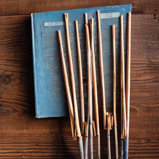 Image similar to studio photography of book with drum sticks, DLSR Photograph