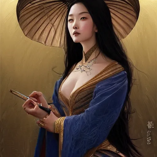 Image similar to 'elegant Chinese princess, D&D, blue eyes, black hair, fantasy, intricate, elegant, highly detailed, digital painting, artstation, concept art, smooth, sharp focus, illustration, art by artgerm and greg rutkowski and alphonse mucha'