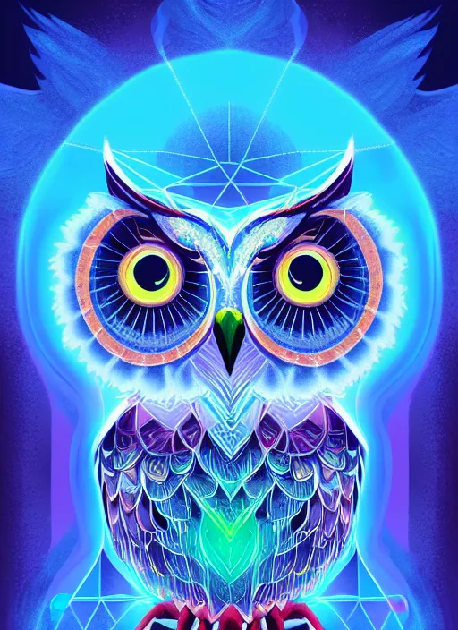 Image similar to symmetry!! product render poster vivid colors divine proportion owl, ice and snow, glowing fog intricate, elegant, highly detailed, digital painting, artstation, concept art, smooth, sharp focus, illustration,