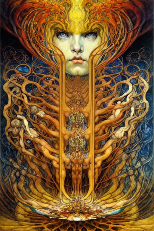 Image similar to Divine Chaos Engine by Karol Bak, Jean Delville, William Blake, Gustav Klimt, and Vincent Van Gogh, symbolist, visionary