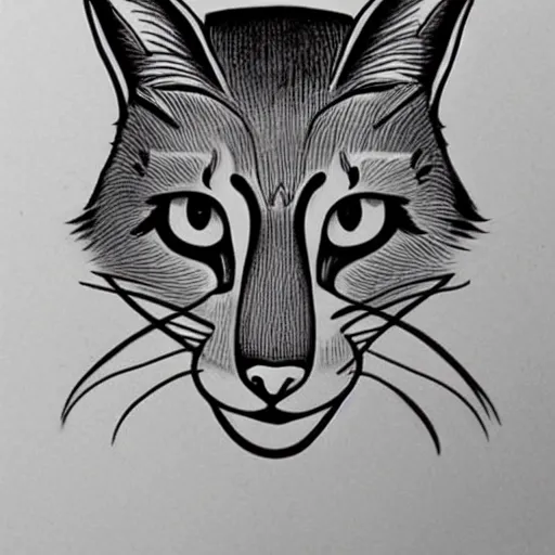 Prompt: cute caracal outline tattoo design, black ink on white paper