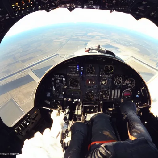 Prompt: Tom Cruise in fighter jet cockpit, pov