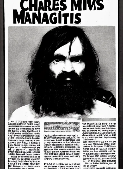 Image similar to vintage magazine advertisement depicting charles manson as a muppet