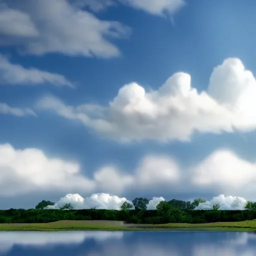 Image similar to puffy peaceful clouds, matte painting, 4 k