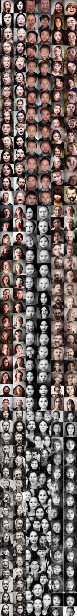 Prompt: Intricate award winning photographic ensemble portrait of a multitude of faces