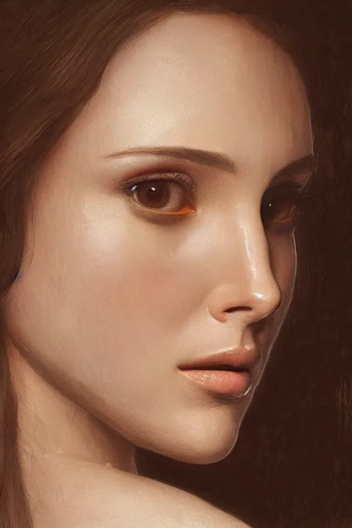 Image similar to natalie portman painted by leonardo da vinci, high details, cinematic, 8k resolution, beautiful detailed, photorealistic, digital painting, artstation, concept art, smooth, sharp focus, illustration, fantasy background, artstation trending, octane render, unreal engine