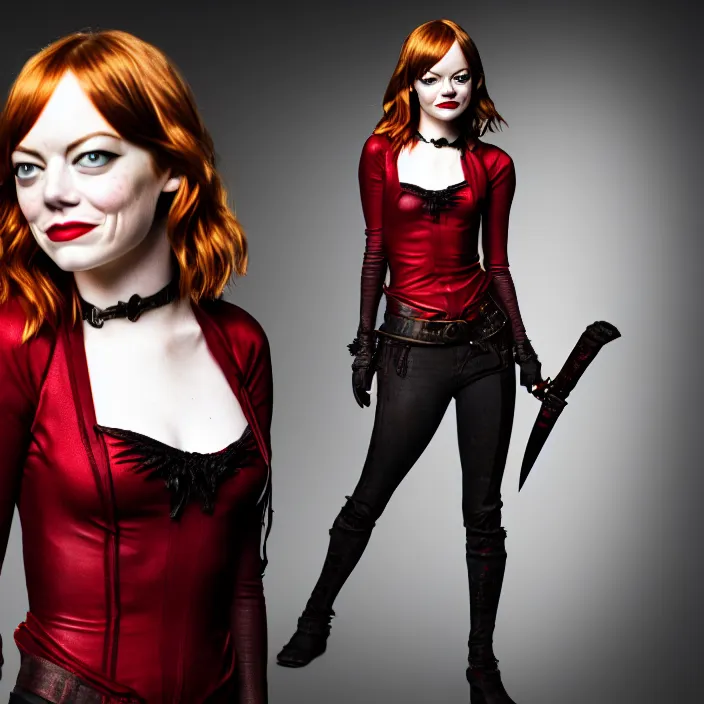 Image similar to full body photograph of emma stone as a vampire warrior. extremely detailed. dslr. 8 5 mm.