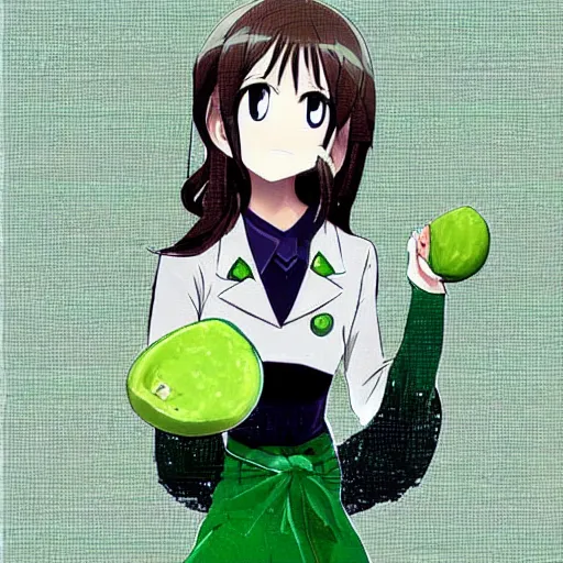 Image similar to tomoko kuroki dressed as an avocado anime art