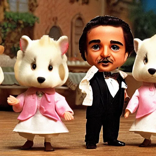 Image similar to the godfather movie with calico critters