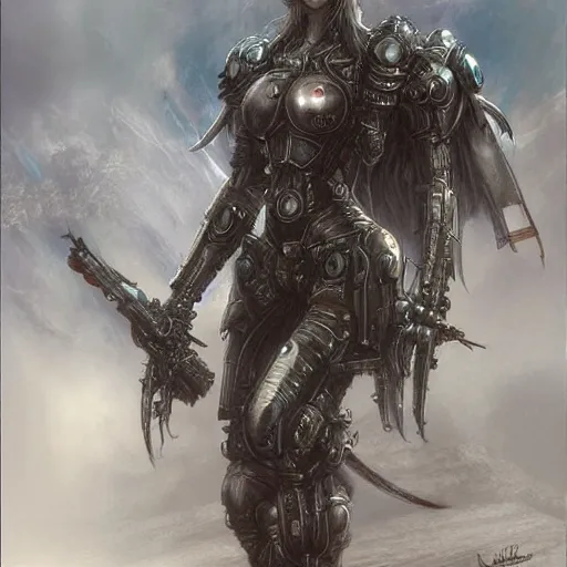 Image similar to mech warrior, by luis royo, retro fantasy, details, digital, artstation