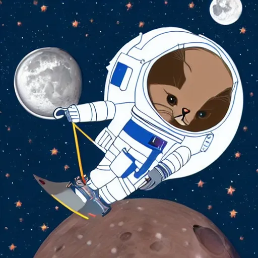 Prompt: a cat in an astronaut suit riding a horse on moon\'s surface