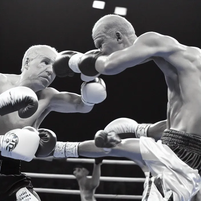 Image similar to boxing match of biden and trump, b & w detailed sharp photo