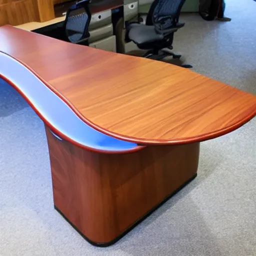 Prompt: a curved wooden desk design, realistic,