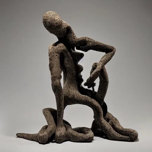 Image similar to disfigured figure, contorted limbs, abstract sculpture, grotesque spikes