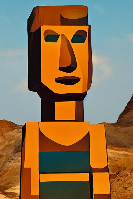 Image similar to cubist moai statue cutout digital illustration cartoon colorful beeple