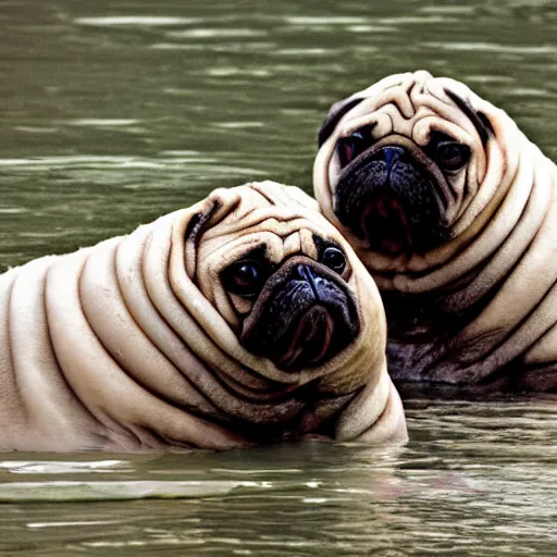 Image similar to a Walrus-Pug Hybrid, A Walrus that looks like a pug, huge tusks, afternoon hangout, good times photograph, candid