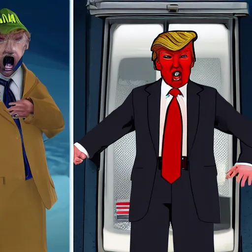 Prompt: donald trump as a gta 5 character robbing a bank