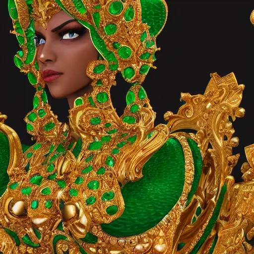 Prompt: wonderful princess of emeralds with fair skin, ornate, 8 k, gorgeous, intricate, detailed, accent lighting, dramatic lighting, octane render