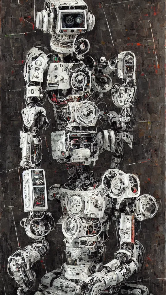 Prompt: robot painting a robot on canvas, intricate, highly detailed, photorealistic, film still, by alexandros pyromallis.