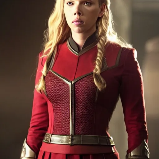 Image similar to starfleet uniform, portrait of scarlett johansson as lagertha, in starfleet uniform, from the tv series vikings