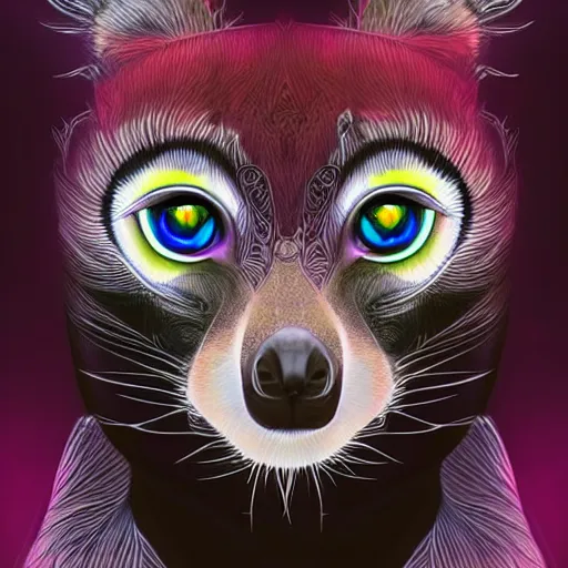 Prompt: geometric symmetrical lemur, galaxy in the background, intricate, elegant, highly detailed, digital painting, artstation, concept art, smooth, sharp focus, illustration, art by artgerm