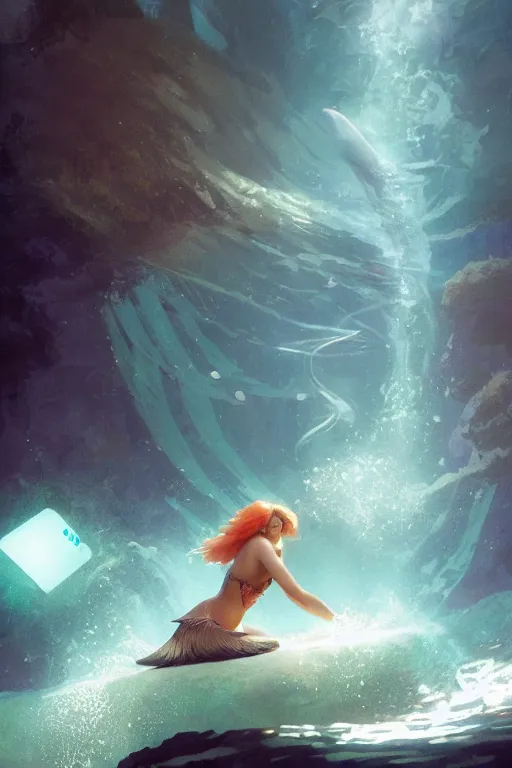 Image similar to doc brown as arielle the mermaid in water, medium shot, disney animation, sharp, illustration, sharp, anime key art by greg rutkowski, bloom, dramatic lighting sharp focus, cinematic, artbook, smooth, centered