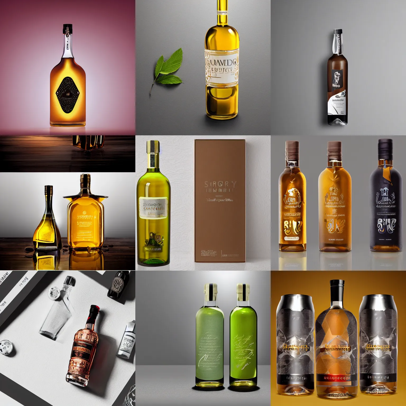 Prompt: a bottle of liqueur with modern design, studio lighting, product shot, visually striking, thedieline, behance, packaging award, herbal, nordic