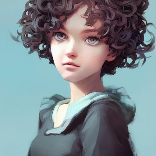 Beautiful Curly Hair Anime Girl Warrior Portrait · Creative Fabrica