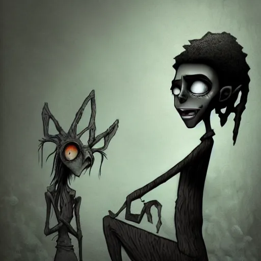 Image similar to michael karcz grunge drawing of lil nas x. , in the style of corpse bride, loony toons style, horror themed, detailed, elegant, intricate, trending on artstation, 4k