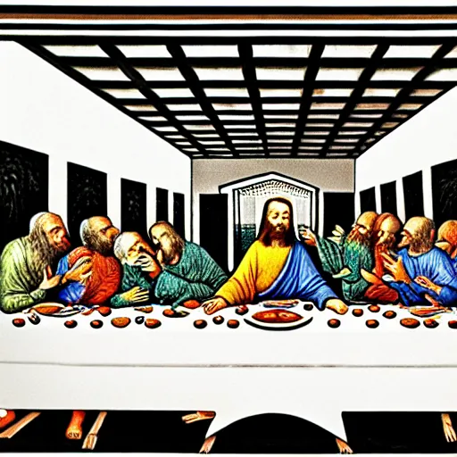 Prompt: the last supper, by mc escher