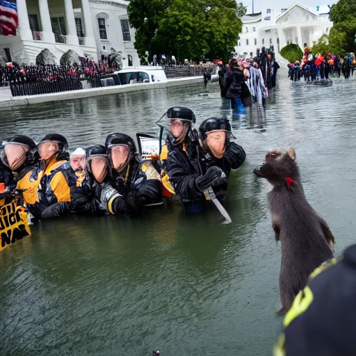 Image similar to 8 k uhd pictures as bunch of sewer rats, protest, animals, front white house, wet, cinematic, higly photorealistic details, highly details form, highly details content