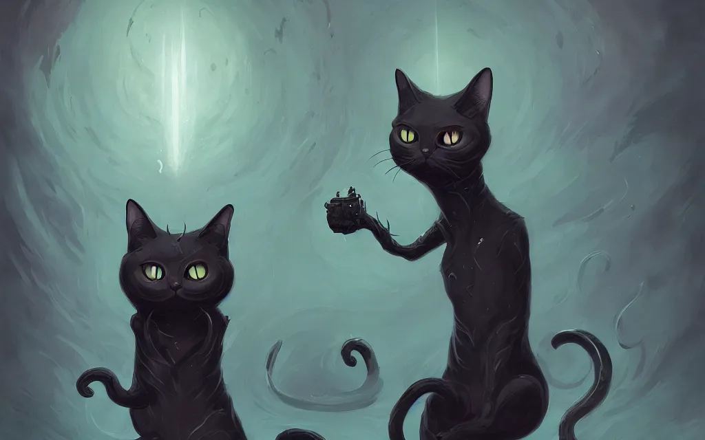 Prompt: a black eldritch cat, hermaeus mora, by peter mohrbacher