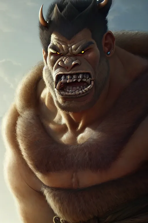 Image similar to orc barbarian male, finely detailed perfect face, exquisite details, earth magic, mid view, design on a white background, by studio muti, greg rutkowski makoto shinkai takashi takeuchi studio ghibli