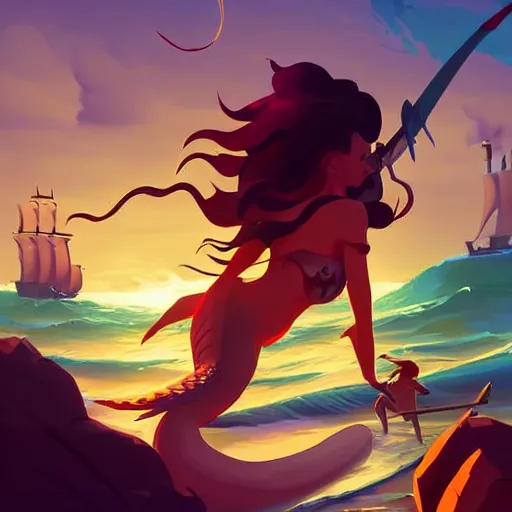 Image similar to painting mermaid treasure on sea of thieves game avatar hero smooth face median photoshop filter cutout vector, behance hd by jesper ejsing, by rhads, makoto shinkai and lois van baarle, ilya kuvshinov, rossdraws global illumination