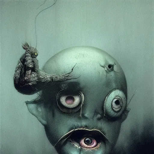 Image similar to creepy doll cursed witchcraft black eyes toy ryohei hase zdzislaw beksinski