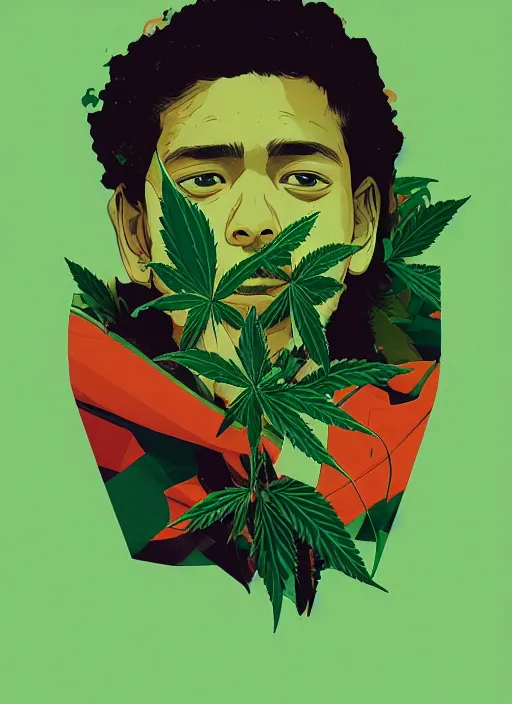 Image similar to profile picture by sachin teng x supreme, marijuana, organic painting, asymmetrical, green, marijuana smoke, matte paint, hard edges, energetic