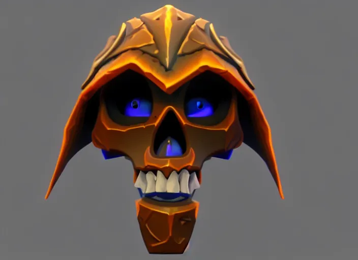 Image similar to cloaked skull, stylized stl, 3 d render, activision blizzard style, hearthstone style, crash bandicoot artstyle