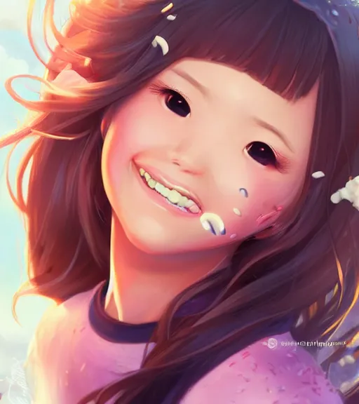 Image similar to ! dream aoi asahina, a tan skinned athletic japanese girl, eats a donut happily, art by stanley lau, artgerm, rossdraws, ross tran, sakimichan, cyarine, beautiful art