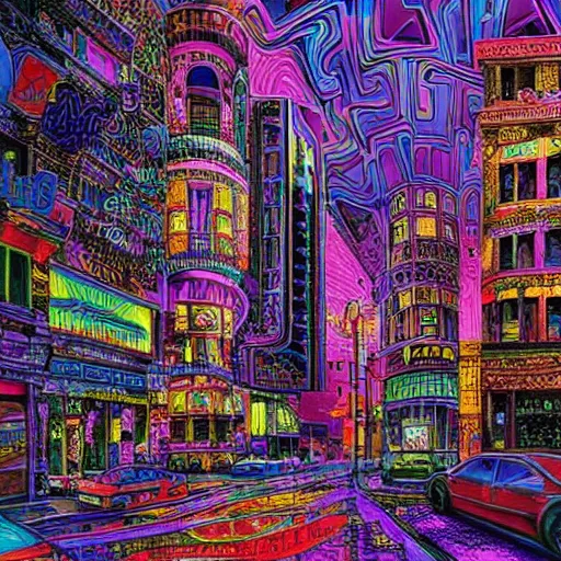 Image similar to beautiful psychedelic cityscape intricate detailed maximalist hyperrealism by siconolfini 8 k greg rutowski artstation