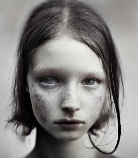 Prompt: a high quality, high detail, portrait photography of a beautiful girl by juan francisco casas and kyle thompson, zdzisław beksinski
