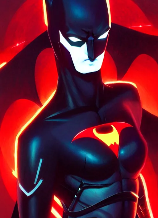 Prompt: symmetry!! portrait of batman beyond, 1 9 9 9 tv series, skinny sci - fi, tech wear, glowing lights!! intricate, elegant, highly detailed, digital painting, artstation, concept art, smooth, sharp focus, illustration, art by artgerm and greg rutkowski and alphonse mucha