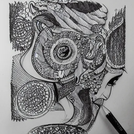 Image similar to burn, detailed intricate sketch, 4k, illustration, cross hatched, black ink on white paper