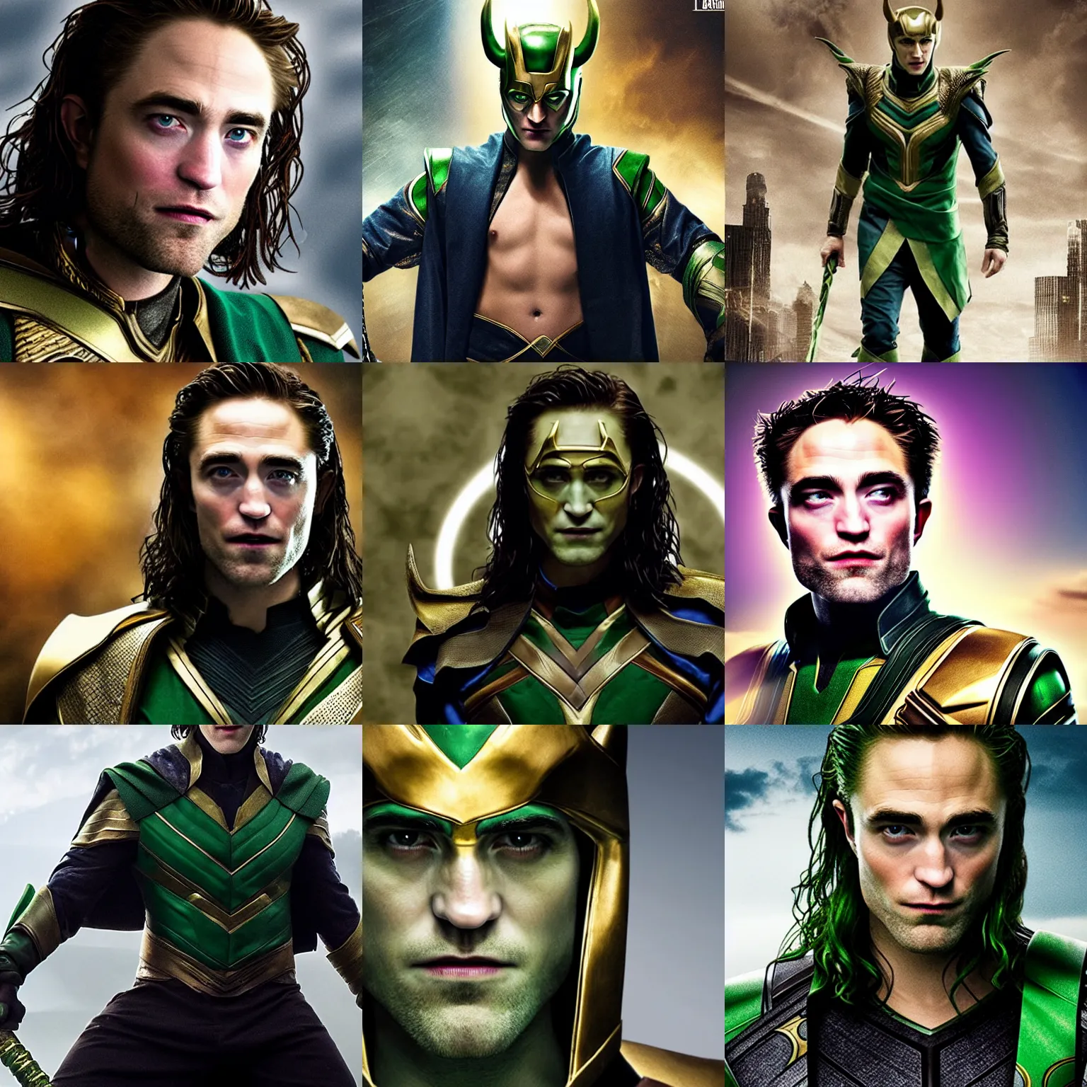 Prompt: Robert Pattinson as Loki, MCU photograph