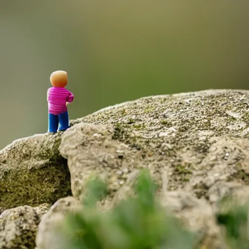 Image similar to a small man siting on an edge of cup