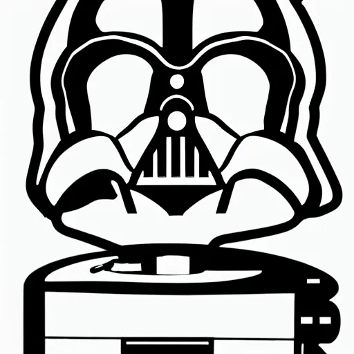 Image similar to svg sticker of a Pop-Wonder Darth-Vader at a rave, spinning records, giant headphones rocking out, wearing headphones, huge speakers, dancing, rave, DJ, spinning records, digital art, amazing composition, rule-of-thirds, award-winning, trending on artstation, featured on deviantart