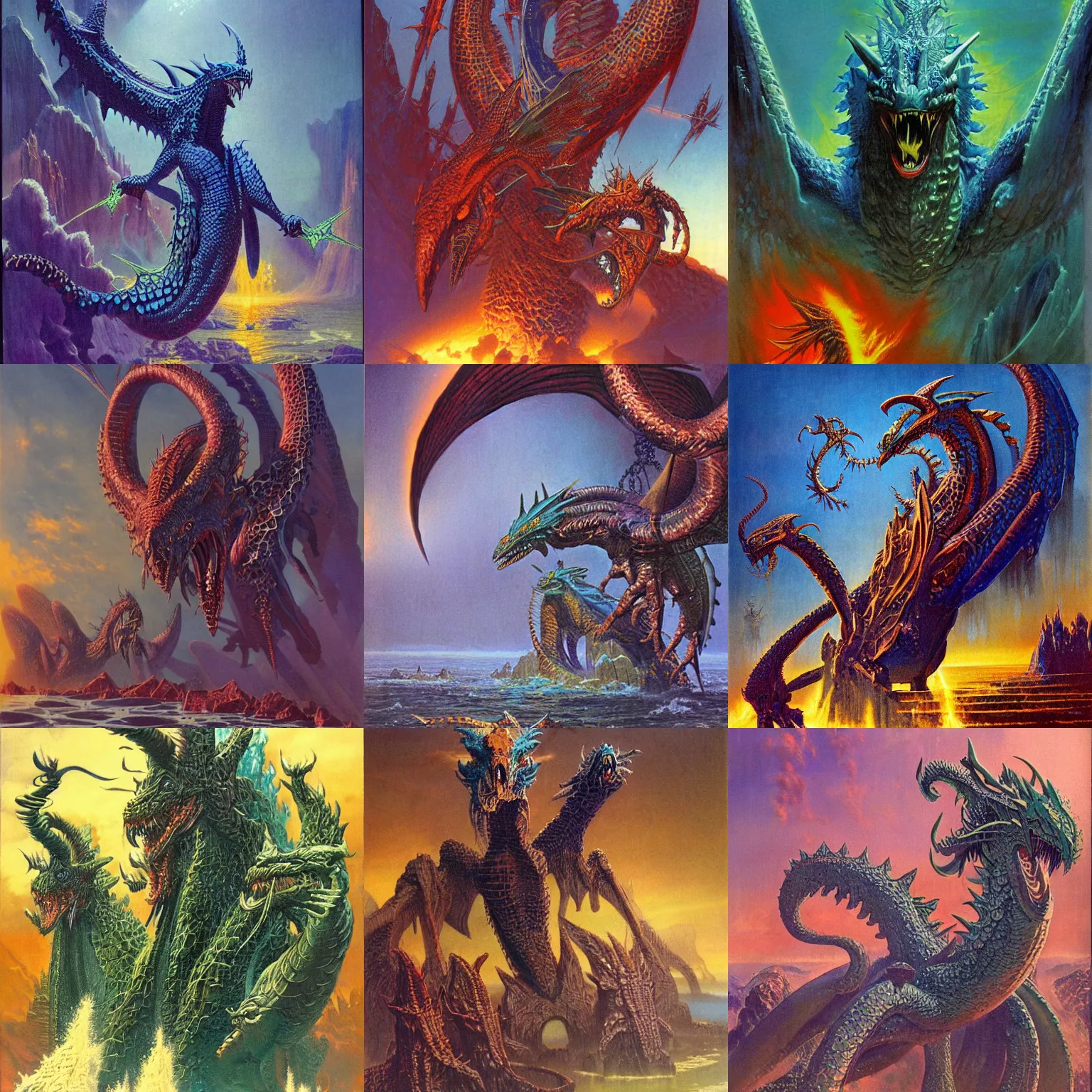 Prompt: tiamat from dnd, by bruce pennington